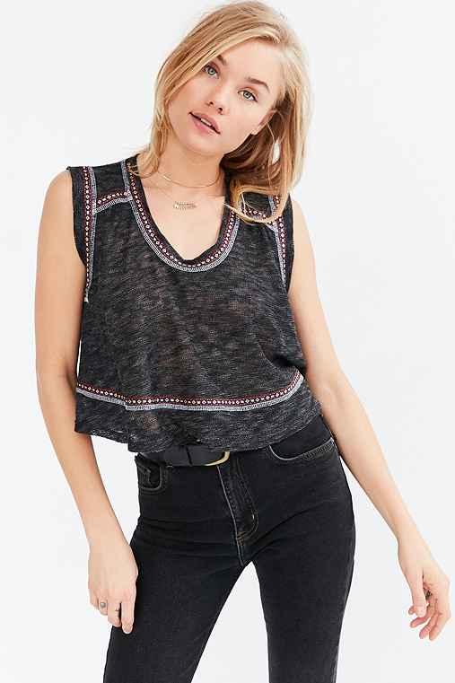 Urban Outfitters Ecote Andy Embroidered Tank Top,black Multi,xs