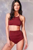 Urban Outfitters Out From Under Solid Ruched High-waisted Bikini Bottom,rust,m