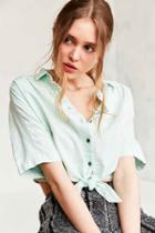 Urban Outfitters Bdg Jean Tie-front Blouse,green,l