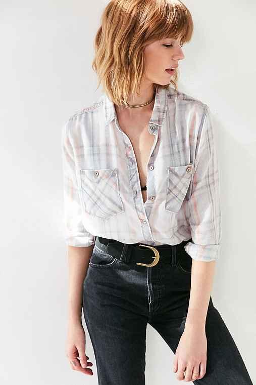 Urban Outfitters Bdg Nelly Plaid Button-down Shirt,dark Grey,m