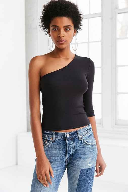 Urban Outfitters Silence + Noise Shelby One Shoulder 3/4-sleeve Tee,black,xs
