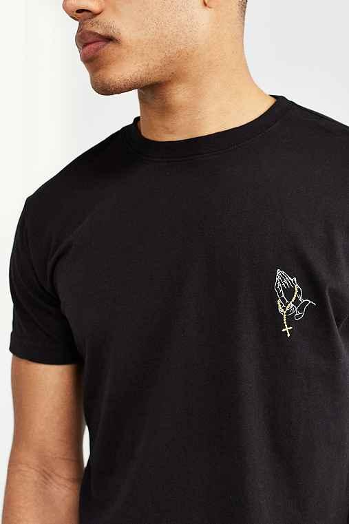 Urban Outfitters Embroidered Praying Hands Tee,black,s