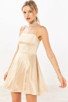 Urban Outfitters Kimchi Blue Satin Straight-neck Fit + Flare Mini Dress