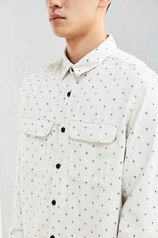 Urban Outfitters Uo Ditsy Cross Print Flannel Button-down Shirt,white,xs