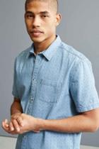 Urban Outfitters Uo Ditsy Denim Short Sleeve Button-down Shirt,indigo,xs