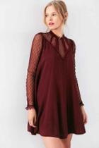 Urban Outfitters Kimchi Blue Constance Embroidered Mesh Mock-neck Frock Dress,maroon,s