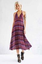 Urban Outfitters Ecote Plunging Flame Stitch Maxi Dress,red Multi,s