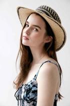 Urban Outfitters Ecote Geo Straw Packable Boater Hat,black,one Size