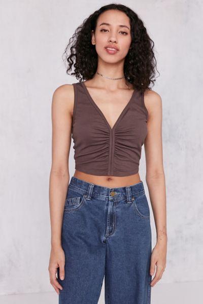 Urban Outfitters Silence + Noise Laurel Ruched-front Cropped Cupro Tank Top