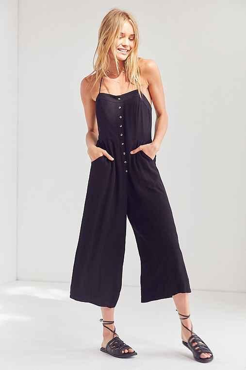 Urban Outfitters Silence + Noise Button-front Halter Jumpsuit,black,8