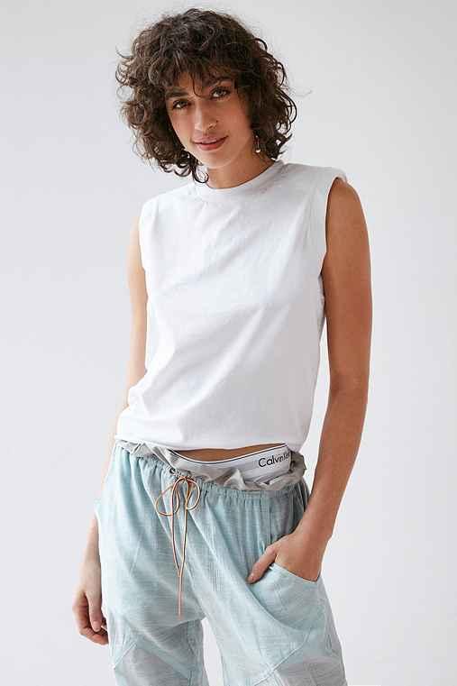 Urban Outfitters Silence + Noise Briar Padded Shoulder Muscle Tank Top,white,l