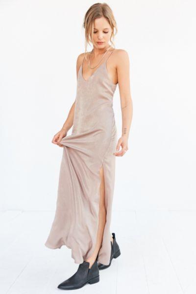 Urban Outfitters Silence + Noise Deep-v Satin Maxi Slip Dress