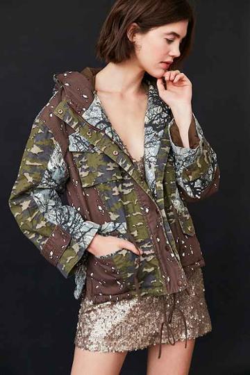 Urban Outfitters Bdg Jigsaw Patchwork Camo Utility Jacket,green Multi,m
