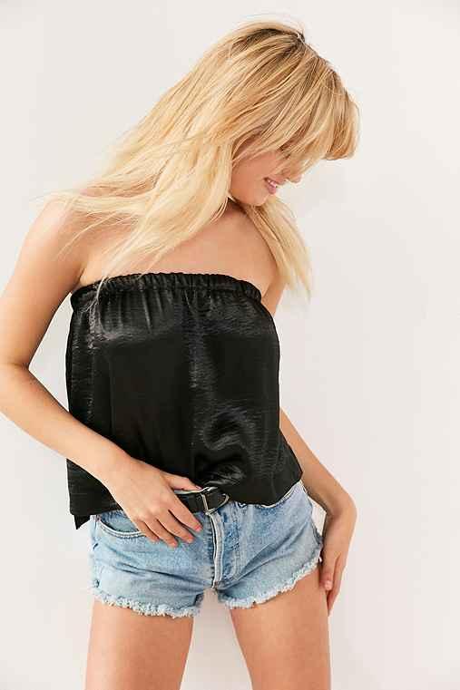 Urban Outfitters Silence + Noise Belles Satin Tube Top,black,xs
