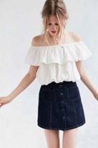 Urban Outfitters Kimchi Blue Ruffle Off-the-shoulder Cropped Top,white,l