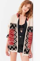 Urban Outfitters Ecote Harper Patterned Zip-up Sweater Jacket,red Multi,m/l