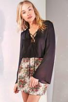 Urban Outfitters Kimchi Blue Brianna Lace-up Blouse,black,l