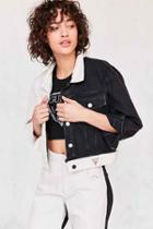 Urban Outfitters Guess 1981 Colorblock Crop Denim Jacket,black & White,m