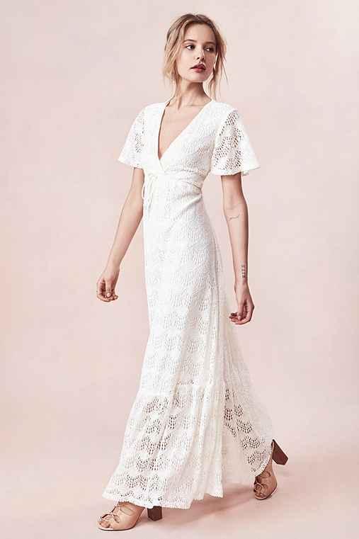 Urban Outfitters Kimchi Blue Flutter-sleeve Lace Maxi Dress,ivory,l