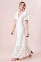 Urban Outfitters Kimchi Blue Flutter-sleeve Lace Maxi Dress,ivory,l