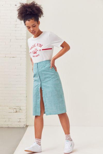 Side Party Fact Gingham Button-down Midi Skirt