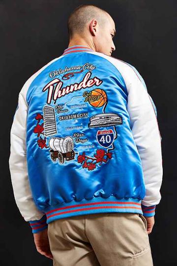 Urban Outfitters Starter X Uo Nba Oklahoma City Thunder Souvenir Jacket,blue,xxl