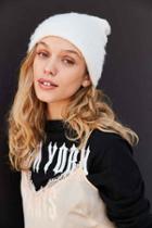 Urban Outfitters Slouchy Fuzz Ribbed Beanie,ivory,one Size