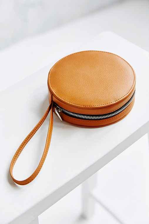round Wristlet Wallet,brown,one Size