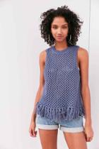 Urban Outfitters Ecote Sophie Fringe Crochet Tank Top,blue,l