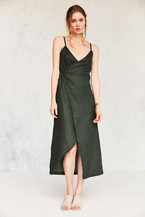 Urban Outfitters Sir The Label Gigi Midi Wrap Dress,olive,s