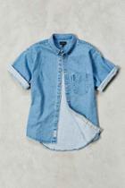Urban Outfitters Cpo Denim Short-sleeve Button-down Shirt,blue,l