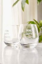 Urban Outfitters Drink Happy Stemless Glasses Set,white,one Size