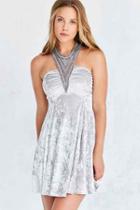 Urban Outfitters Kimchi Blue Diamondette Velvet Babydoll Mini Dress,grey,l