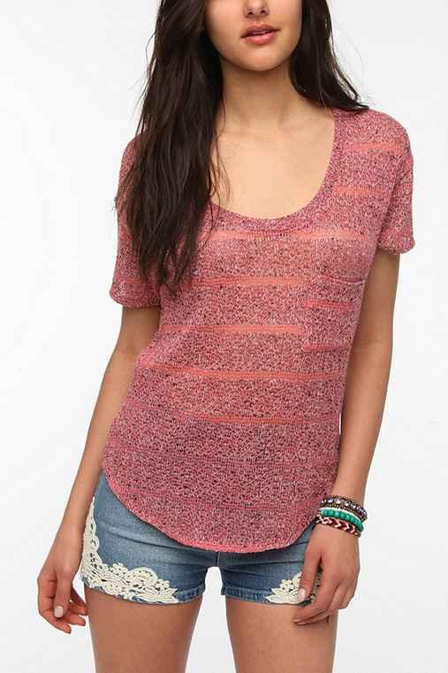 Urban Outfitters Bdg Marled Sweater Knit Pocket Tee,red Multi,l
