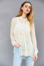 Urban Outfitters Kimchi Blue Sheer Ruffle Button-down Blouse,ivory,s