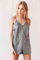 Urban Outfitters Motel Corsica Backless Sequin Slip Romper,silver,m