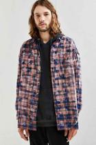 Urban Outfitters Uo Bleached Out Drop Shoulder Flannel Button-down Shirt,blue,s