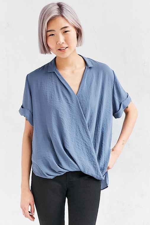 Urban Outfitters Silence + Noise High/low Surplice Tee Blouse,blue,s