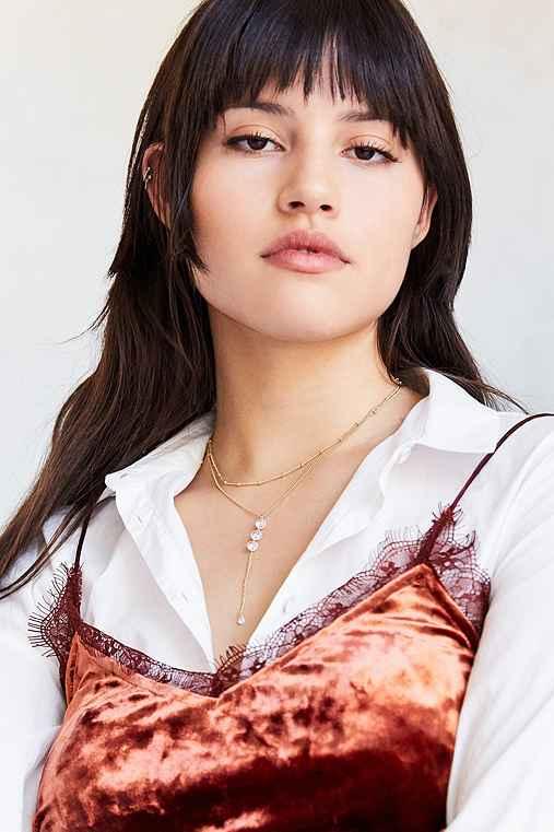 Urban Outfitters Dripping Crystals Lariat Necklace,gold,one Size