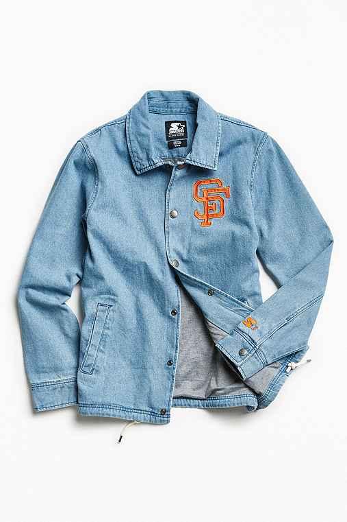 Urban Outfitters Starter X Uo Mlb San Francisco Denim Coach Jacket,indigo,s