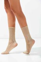 Urban Outfitters Out From Under Glitter Fishnet Crew Sock,ivory,one Size