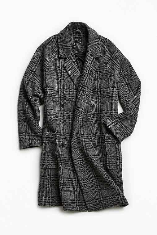 Urban Outfitters Uo Relaxed Raglan Double Breasted Top Coat,washed Black,m