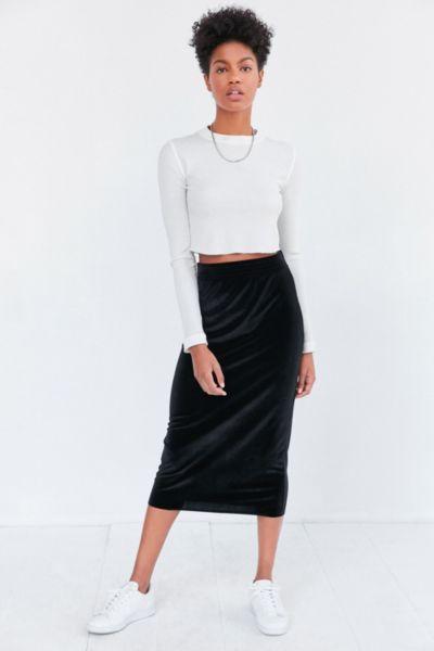 Silence + Noise Velvet Pull-on Column Midi Skirt