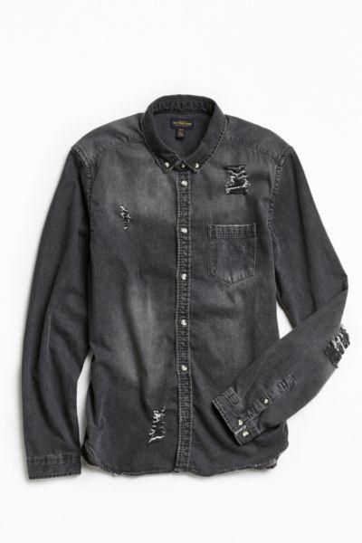 Urban Outfitters Uo Stevens Destructed Denim Button-down Shirt