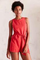 Urban Outfitters Silence + Noise Linen Tie-waist Romper,red,m