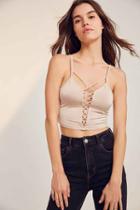 Urban Outfitters Silence + Noise Dagmar Plunging Criss-cross Crop Top,beige,s