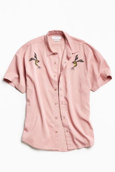 Urban Outfitters Uo Customized Tencel Short Sleeve Button-down Shirt