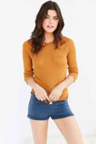 Urban Outfitters Out From Under Sheer Thermal Long Sleeve Crew Top,mustard,s