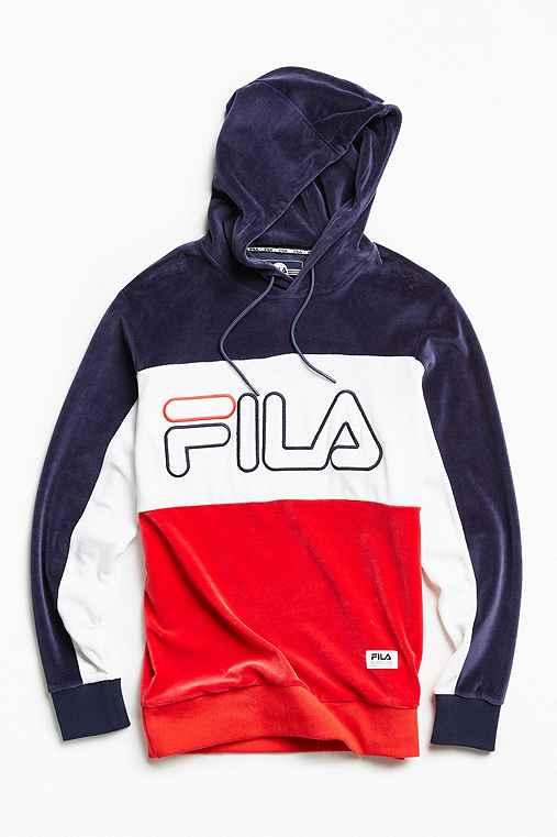 Urban Outfitters Fila Velour Hoodie Sweatshirt,navy,l