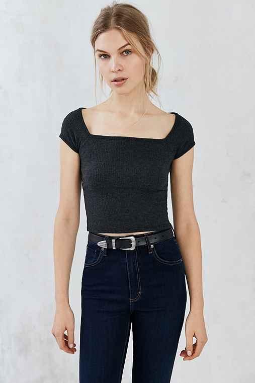 Urban Outfitters Truly Madly Deeply Lily Square-neck Crop Tee,black,l